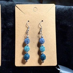 Blue Gradient Crystal Ball Drop Earrings - Unbranded